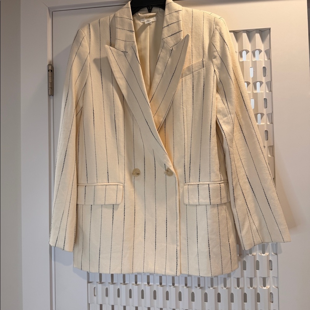 H&M Pinstripe Blazer Sz Small Cream w Black Stripe.